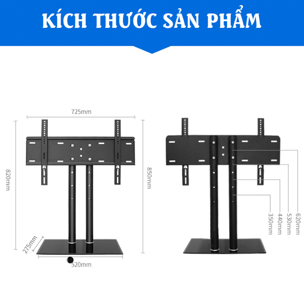 Giá Đỡ Tivi Để Bàn 37" - 75" - Kính cường lực (2 cột)