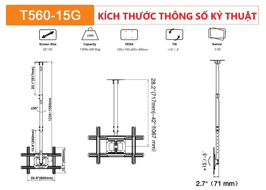 Giá Treo Tivi Thả Trần Nhập Khẩu NBT560 32