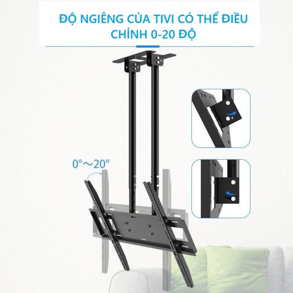 Giá Treo Tivi Ngược Trần 2 Trục (70 - 110 Inch) – Hệ Cột Kép Siêu Tải 90 KG, Hạ Trần 1,480 M